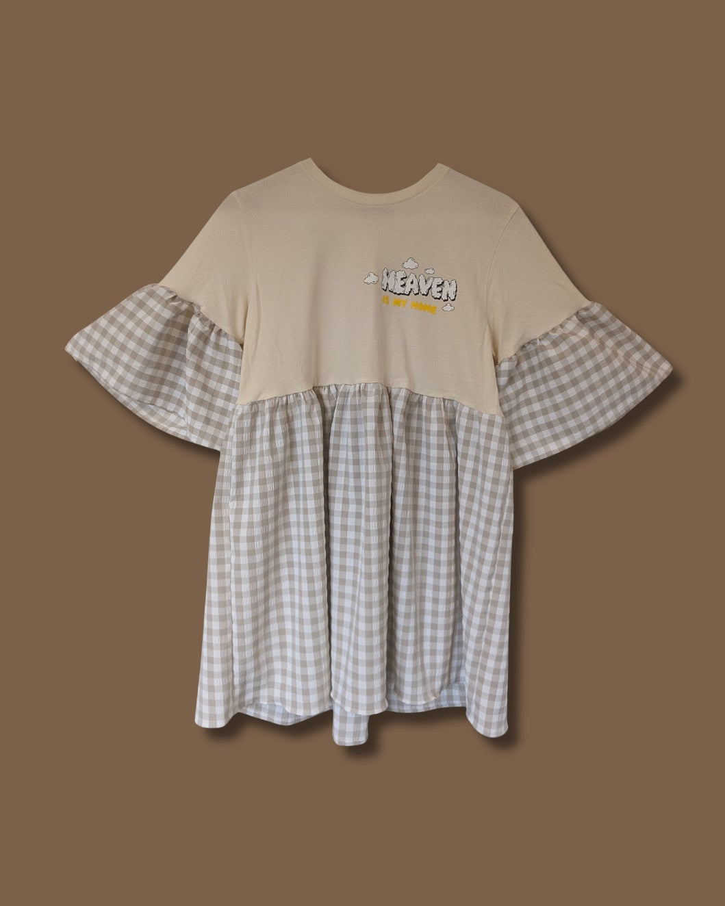 Heaven is my Home - Stone Gingham Smock Dress (M)