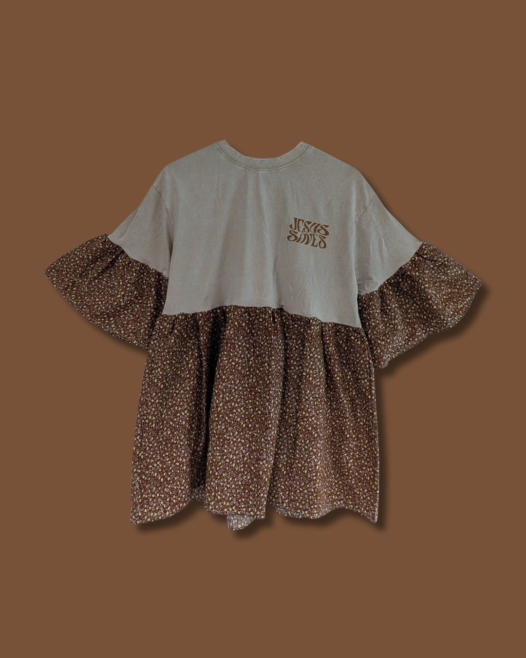 Jesus Saves - Caramel Ditsy Floral Smock Dress (L)