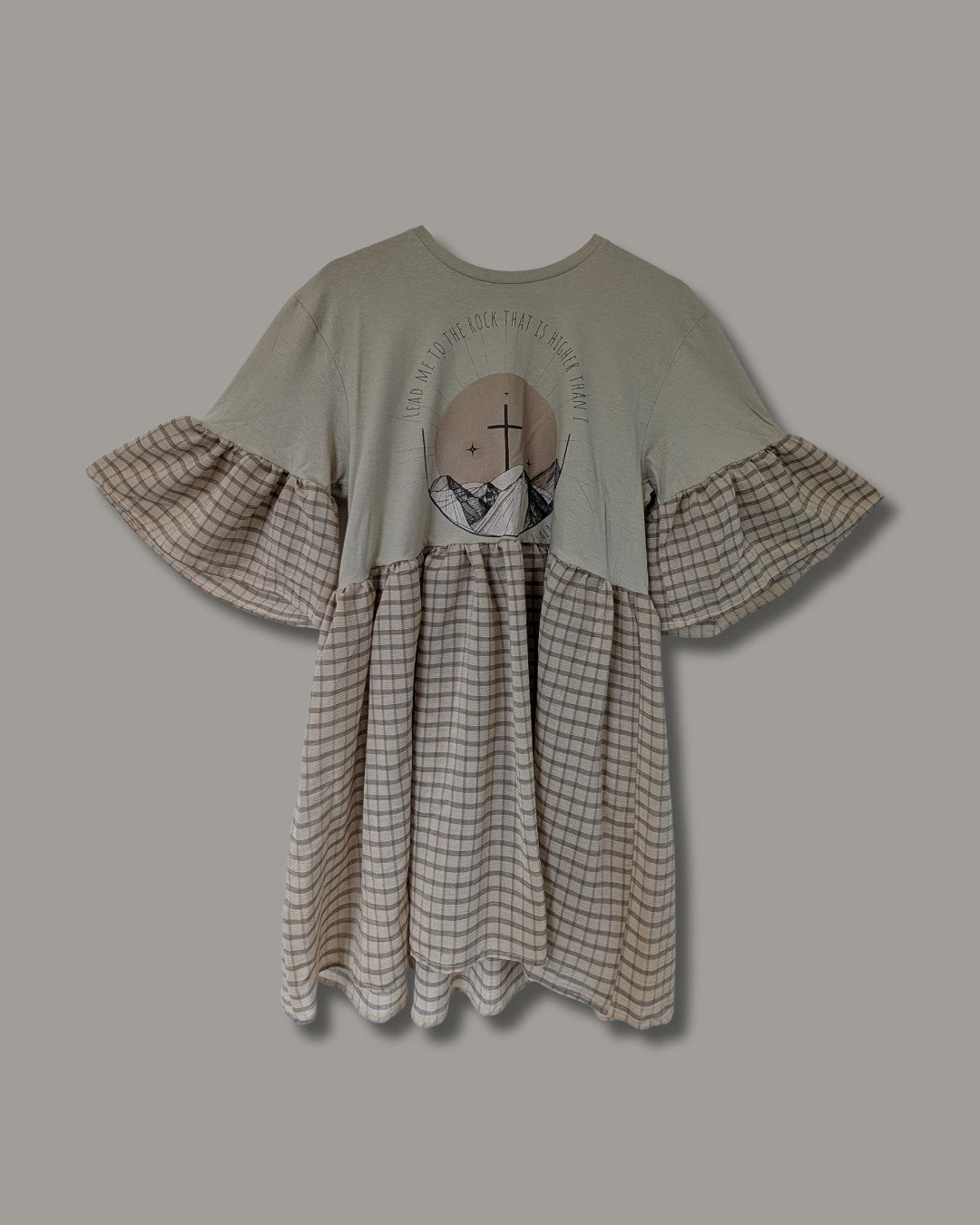 Lead me to the Rock - Cream Grid Print Smock Dress (M)