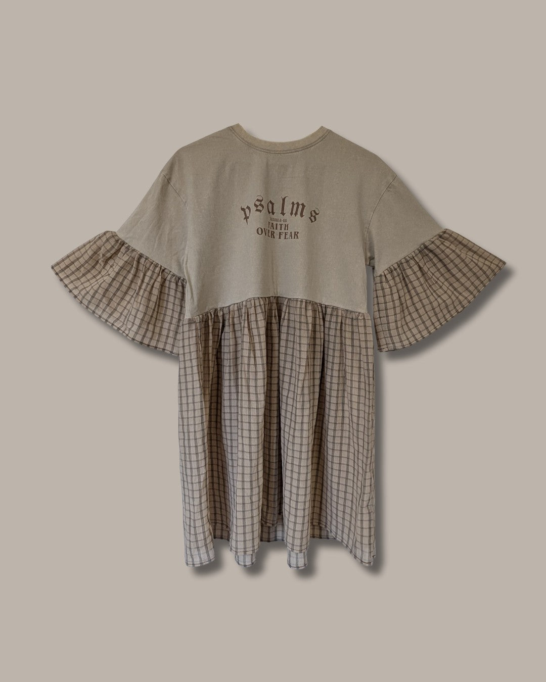 Faith Over Fear - Cream Grid Print Smock Dress (M)