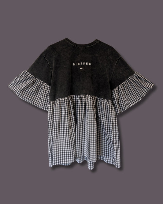 Blessed - Black Gingham Smock Dress (L)