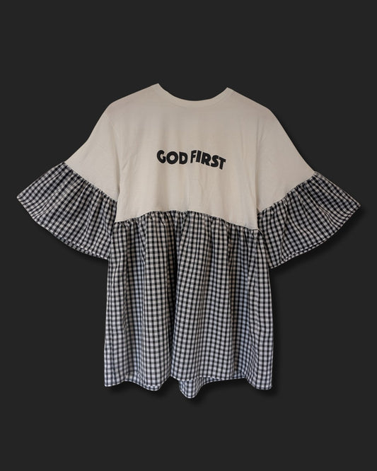 God First - Black Gingham Smock Dress (M)