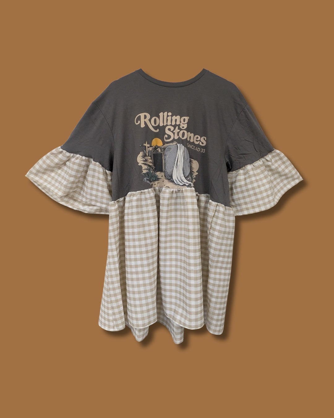 Rolling Stones Away - Cream Gingham Smock Dress (S)