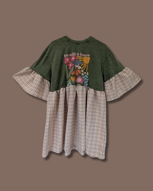 Be Still and Know - Pink & White Checked Smock Dress (L)