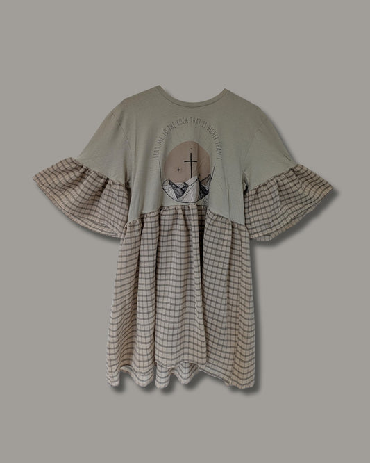 Lead me to the Rock - Cream Grid Print Smock Dress (M)