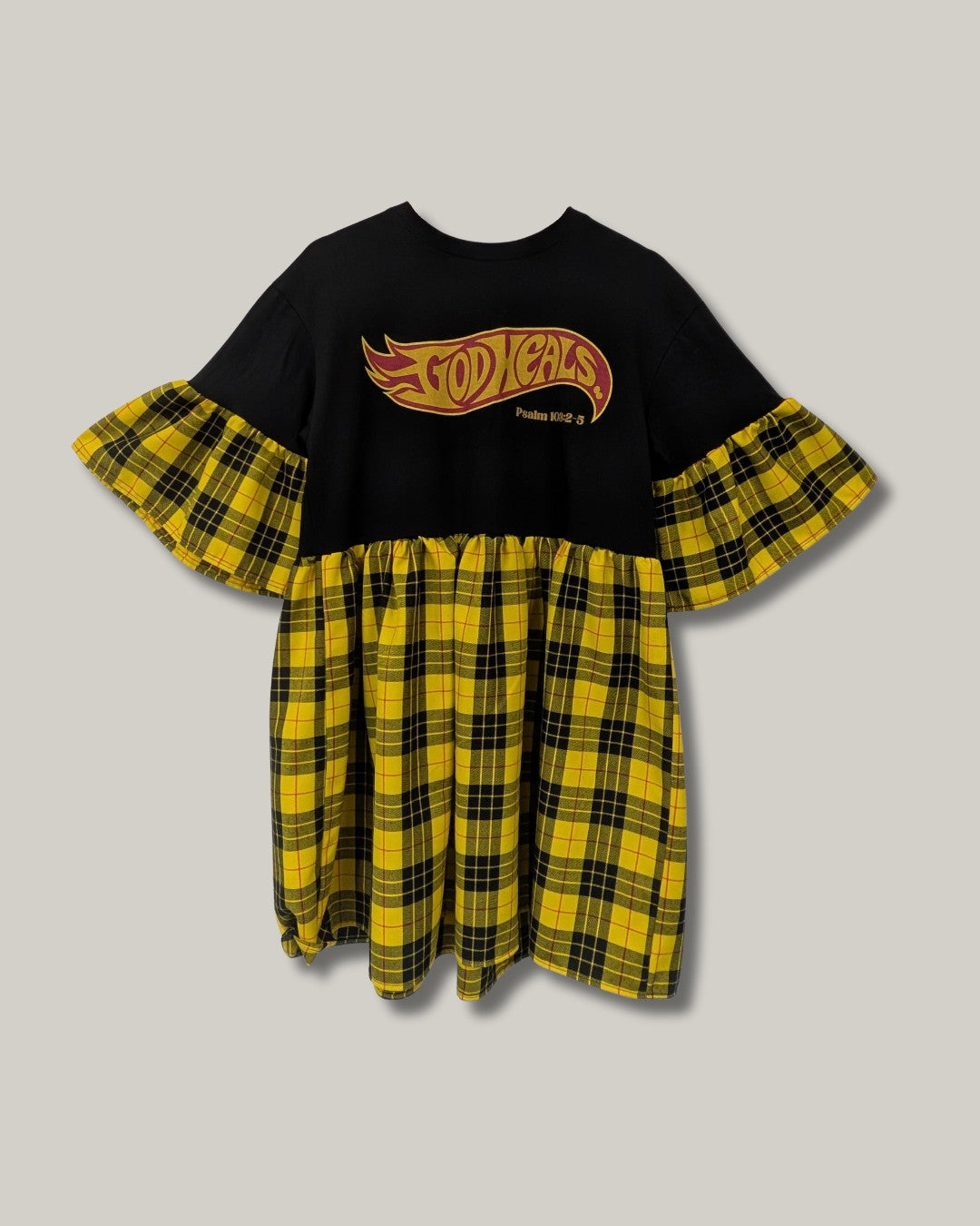 God Heals - Black & Yellow Tartan Smock Dress (M)