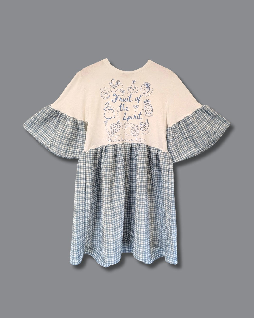 Fruit of the Spirit - Baby Blue Checked Smock Dress (S)