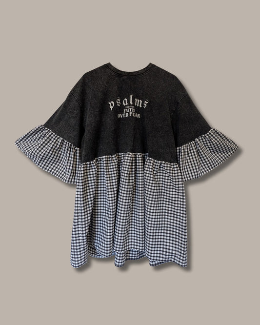 Faith Over Fear - Black & White Gingham Smock Dress (XL)