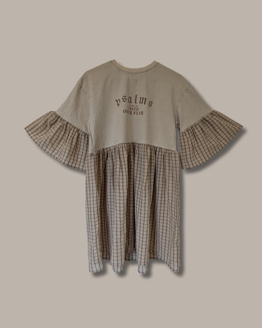 Faith Over Fear - Cream Grid Print Smock Dress (M)