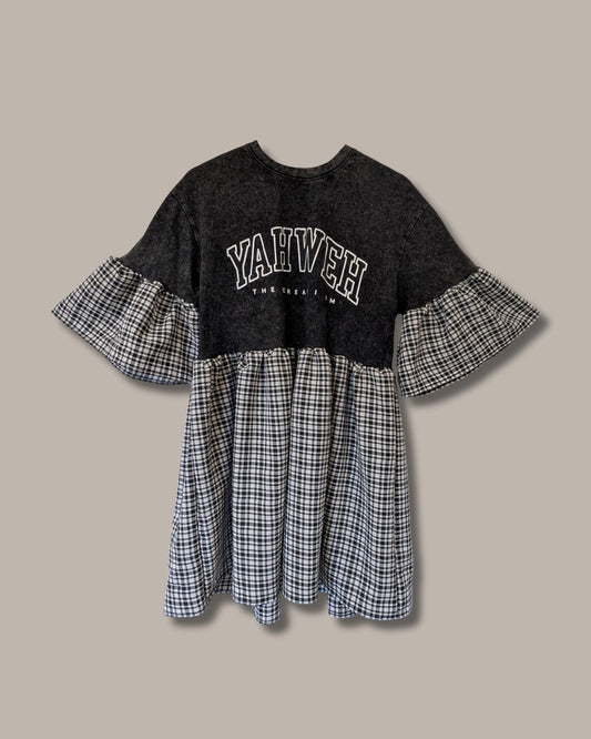 Yahweh - Black & White Checked Smock Dress (M)