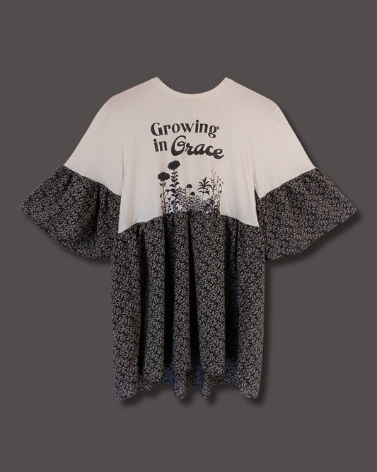 Growing in Grace - Black & White Floral Smock Dress (S)